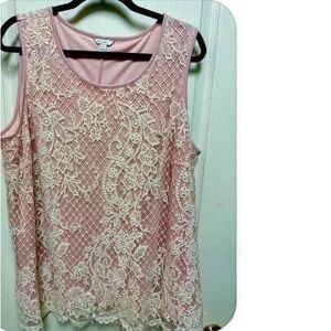 Cato Pink and Cream Lace Tank Top